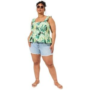 Torrid Peplum Crinkle Gauze Smocked Tank Top Painted Tropical Sz 2 (2X, 18-20)